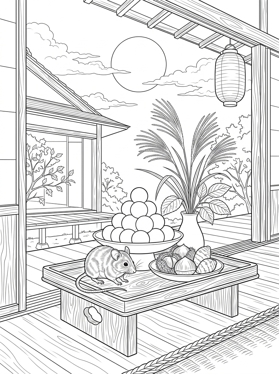 お月見のぬり絵