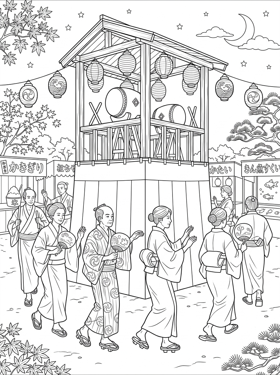 盆踊りのぬり絵