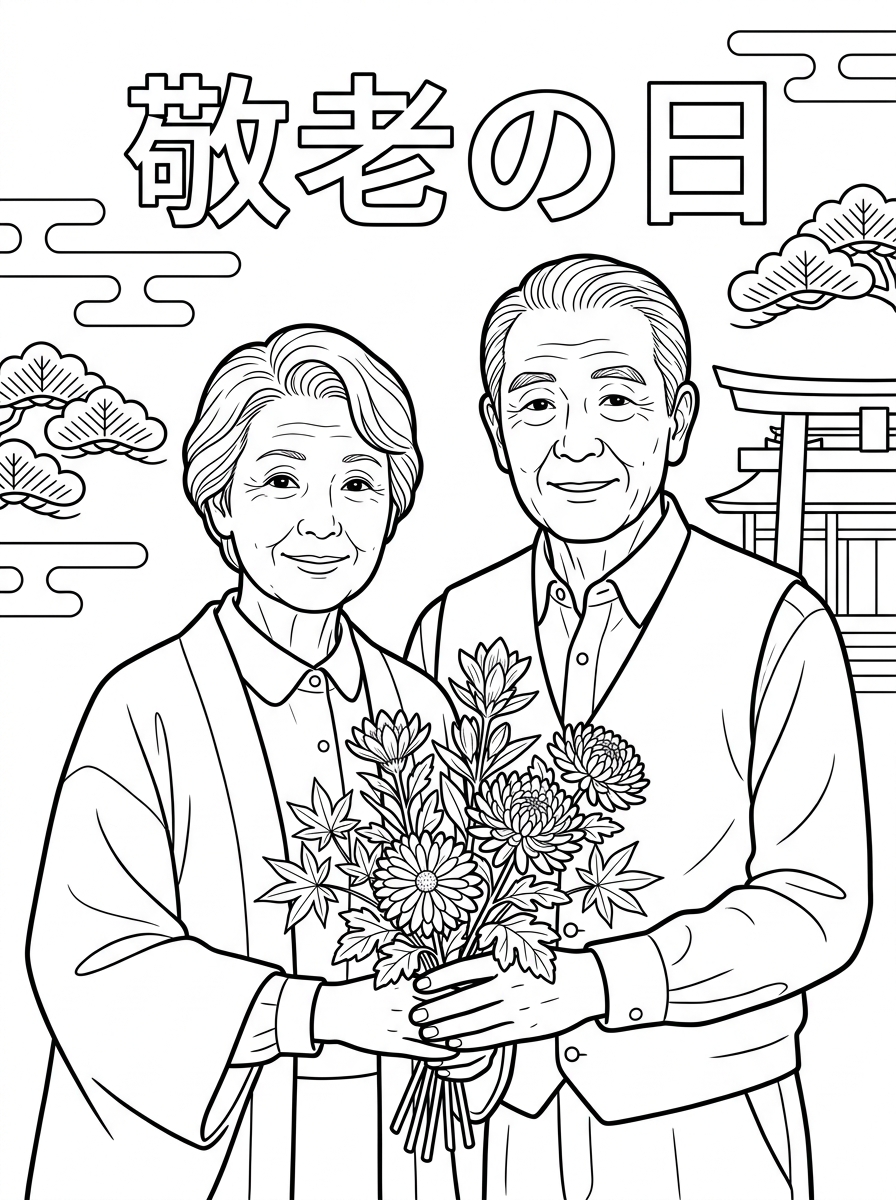 敬老の日のぬり絵
