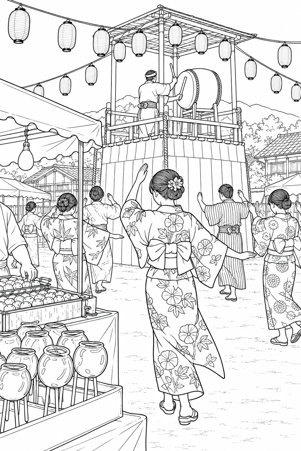 盆踊りのぬり絵